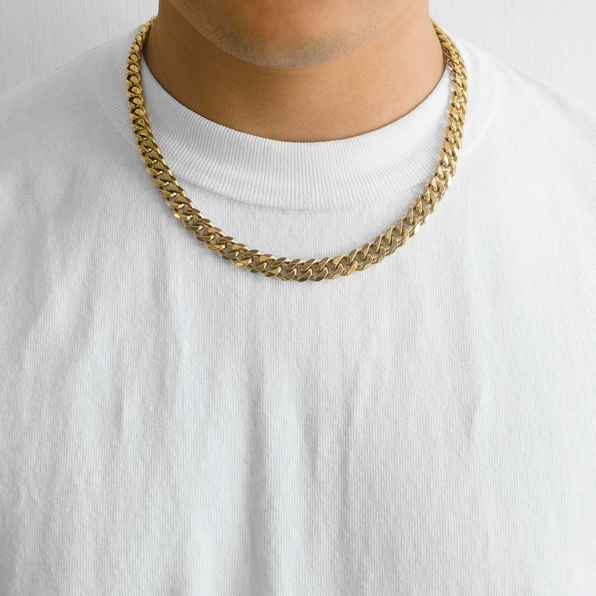 Men's 9mm Gold Plated Steel 18 - 24 Inch Cuban Curb Chain Necklace - Philip Jones Jewellery