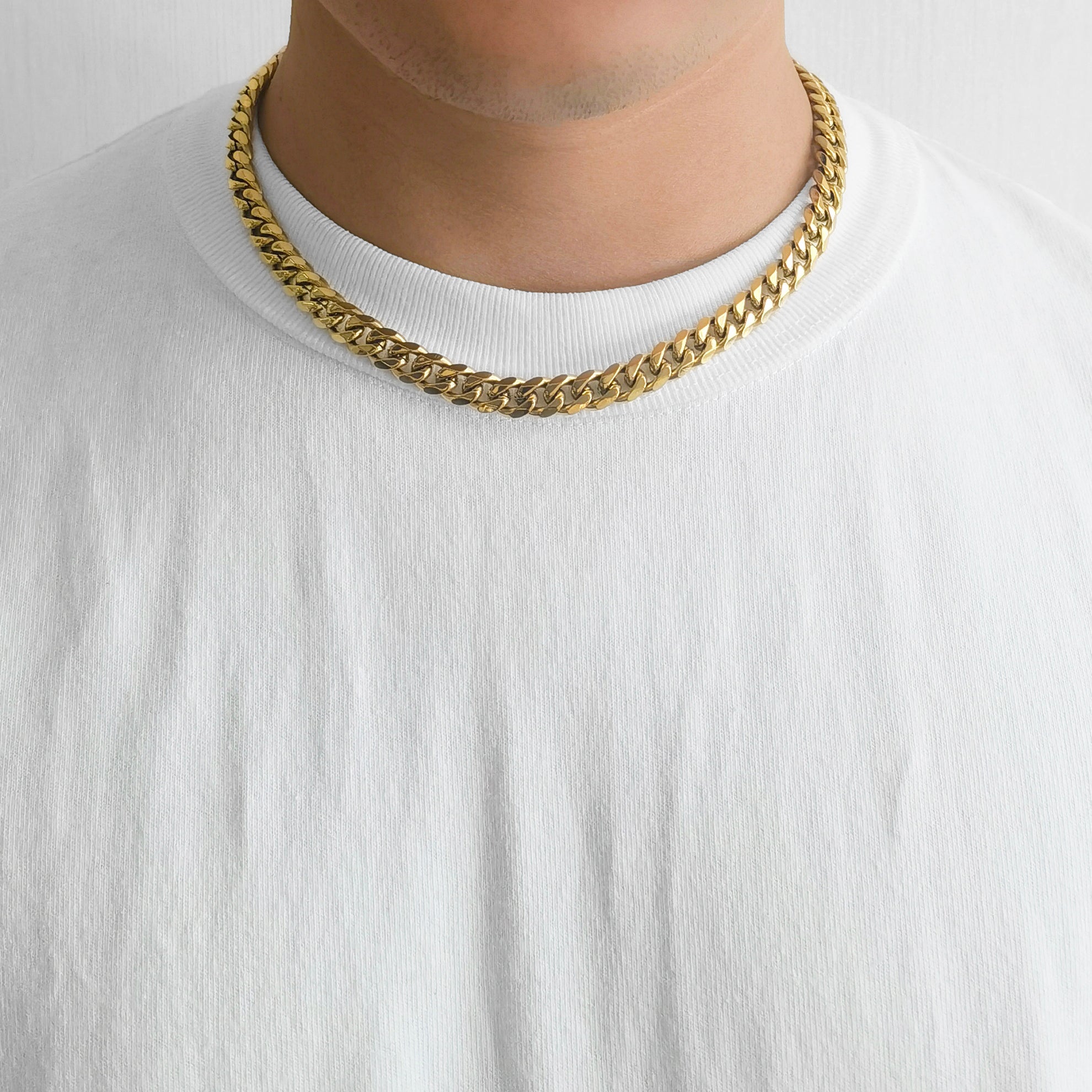 Men's 9mm Gold Plated Steel 18 - 24 Inch Cuban Curb Chain Necklace - Philip Jones Jewellery