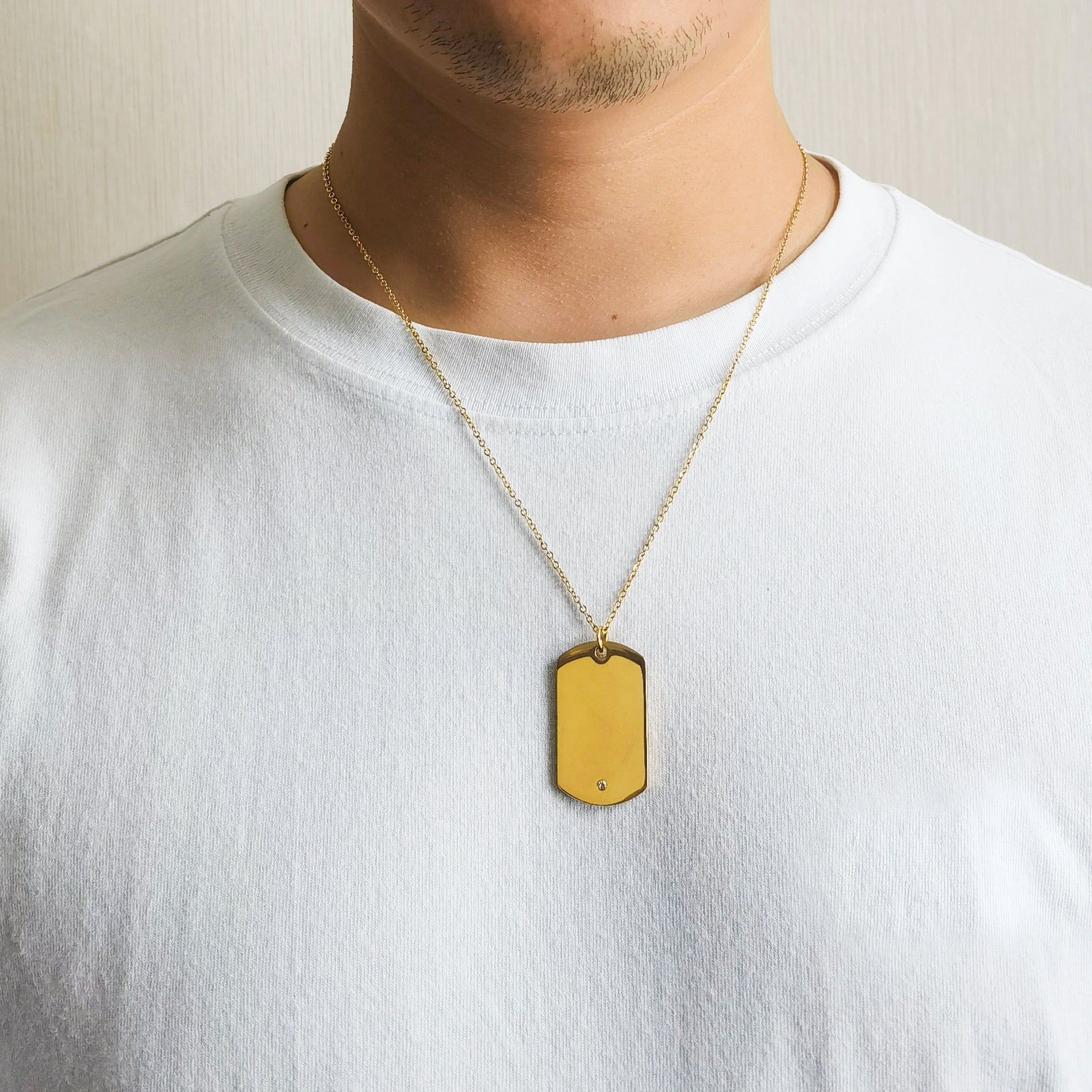 Men's Gold Plated Steel Dog Tag Necklace Created with Zircondia® Crystals - Philip Jones Jewellery