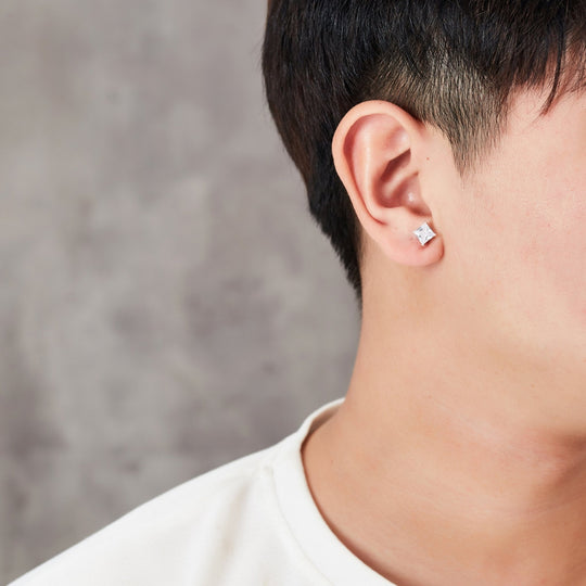 Men's Silver Plated Square Magnetic Clip On Stud Earrings Created with Zircondia® Crystals - Philip Jones Jewellery