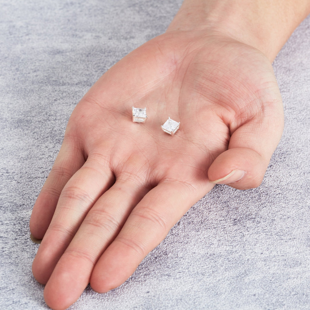 Men's Silver Plated Square Magnetic Clip On Stud Earrings Created with Zircondia® Crystals - Philip Jones Jewellery