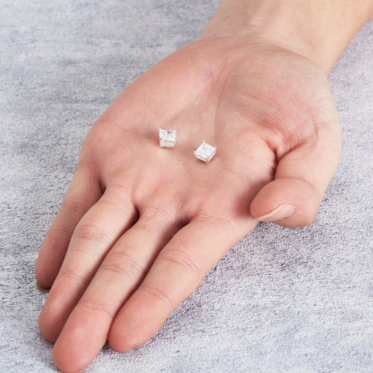 Men's Silver Plated Square Magnetic Clip On Stud Earrings Created with Zircondia® Crystals - Philip Jones Jewellery