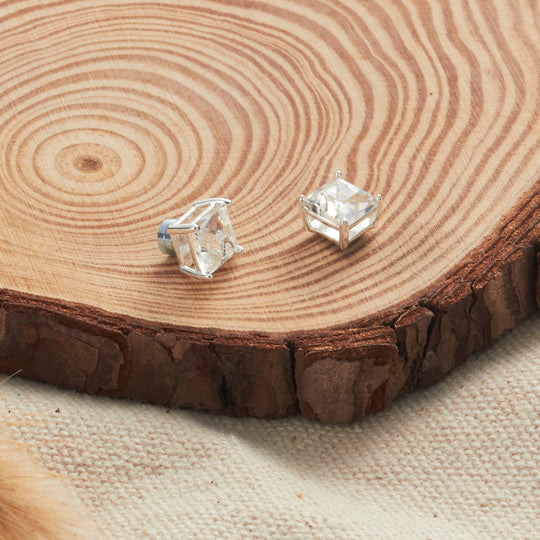 Men's Silver Plated Square Magnetic Clip On Stud Earrings Created with Zircondia® Crystals - Philip Jones Jewellery