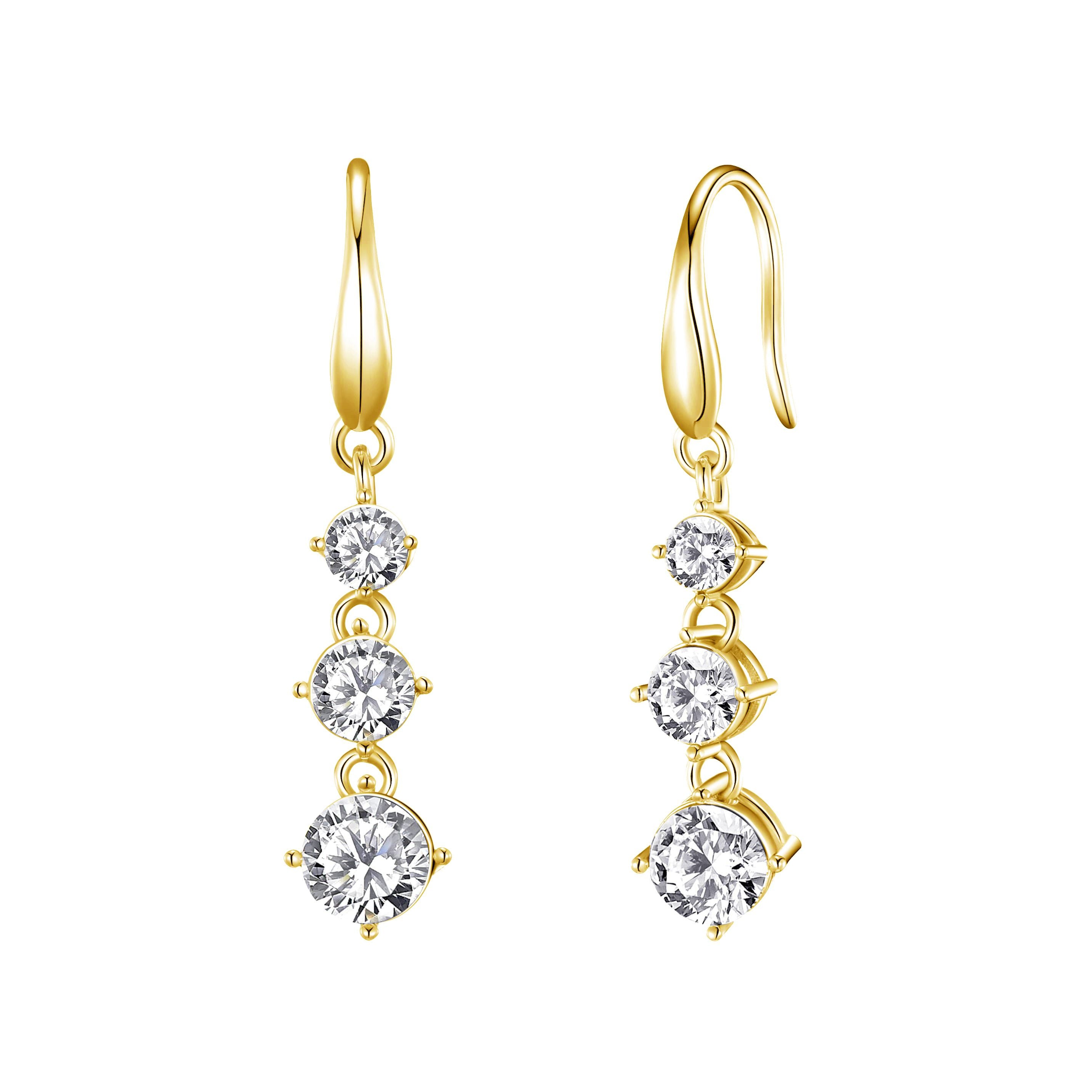 Gold Plated Graduated Drop Earrings Created with Zircondia® Crystals by Philip Jones Jewellery