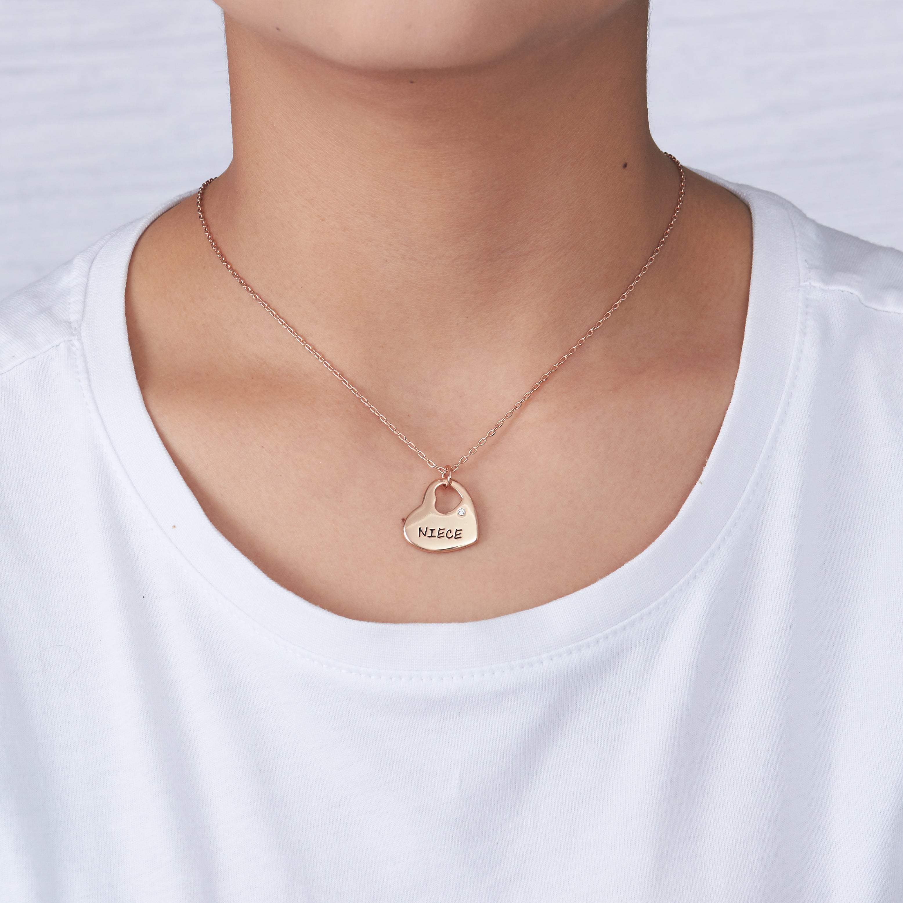 Rose Gold Niece Heart Necklace Created with Zircondia® Crystals