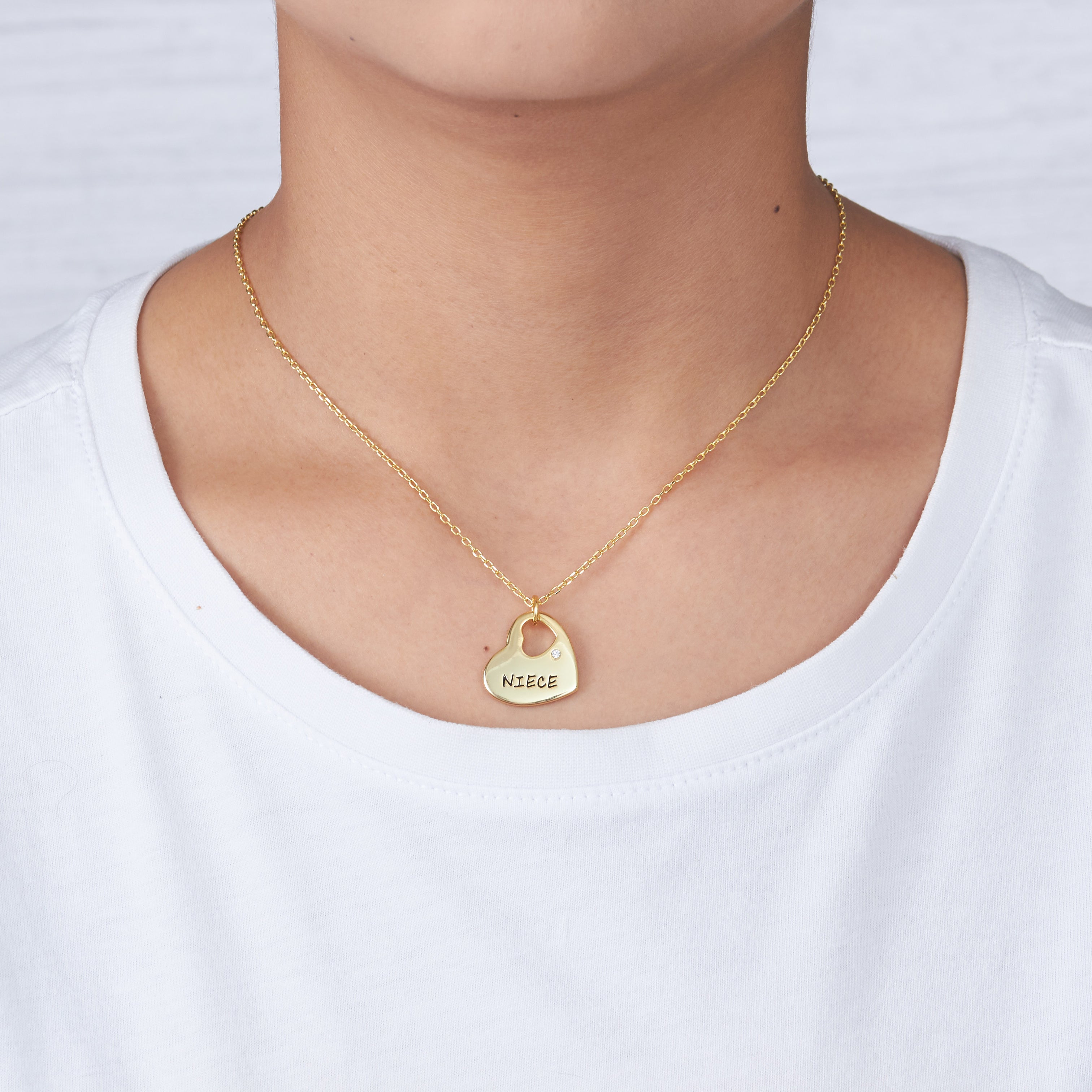 Gold Niece Heart Necklace Created with Zircondia® Crystals