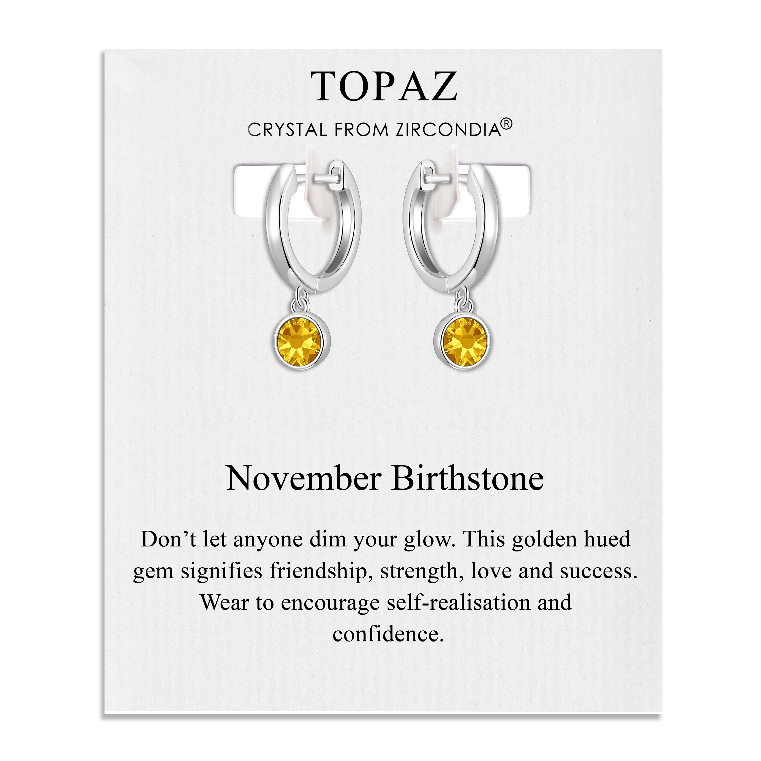 November Birthstone Hoop Earrings Created with Topaz Zircondia® Crystals by Philip Jones Jewellery