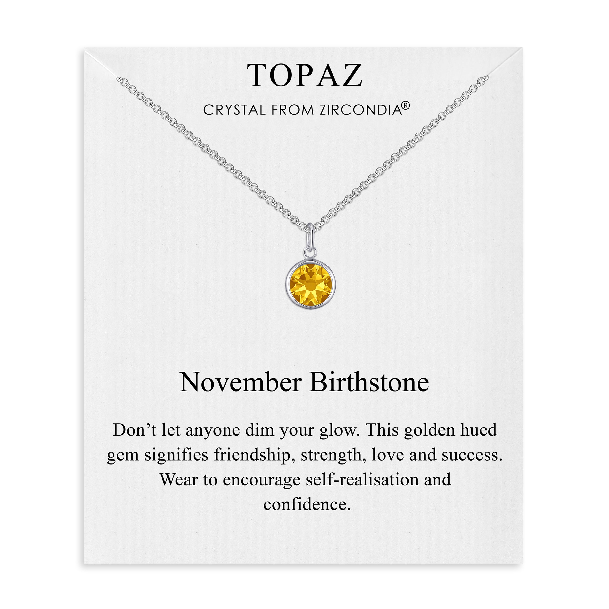 November (Topaz) Birthstone Necklace Created with Zircondia® Crystals by Philip Jones Jewellery