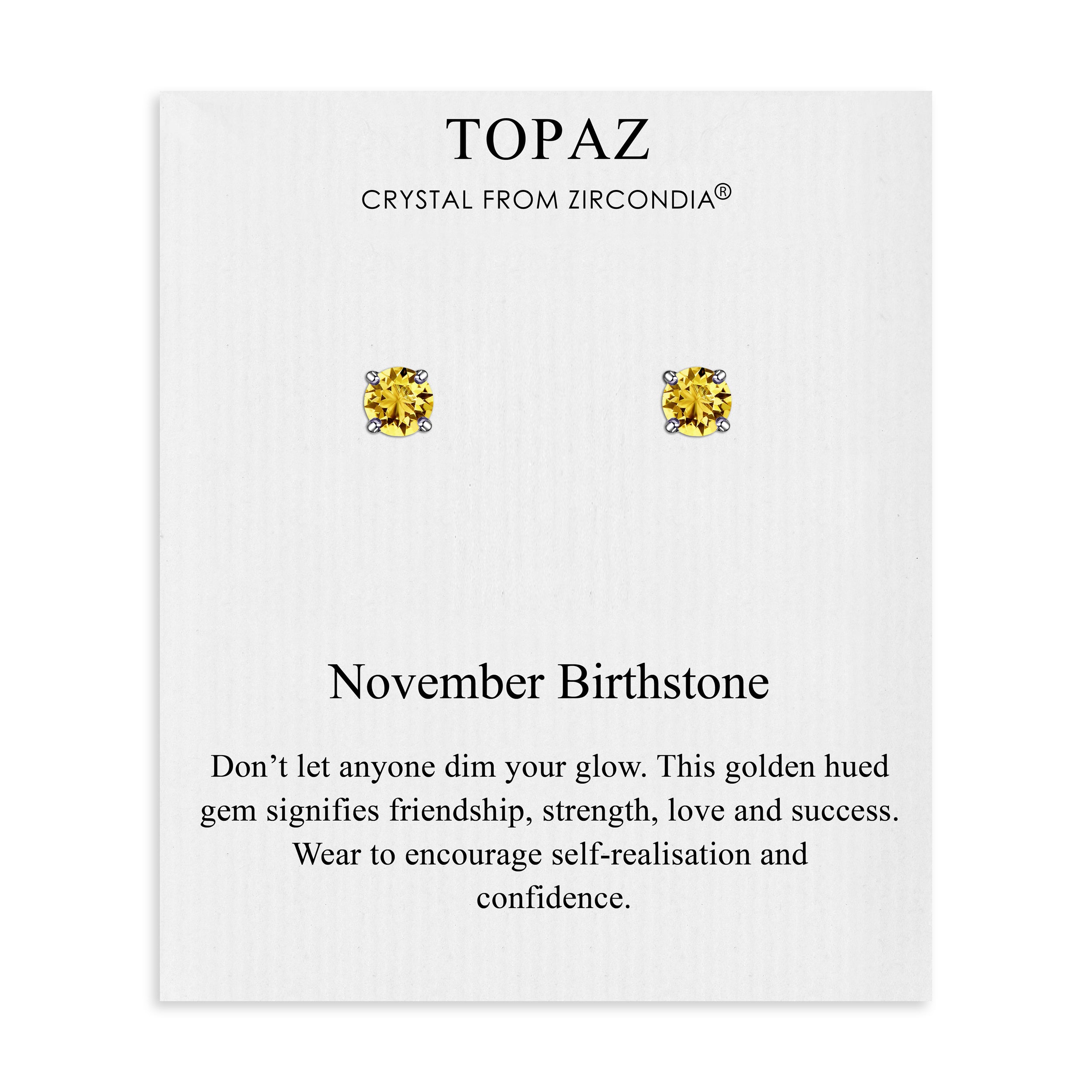November (Topaz) Birthstone Earrings Created with Zircondia® Crystals by Philip Jones Jewellery