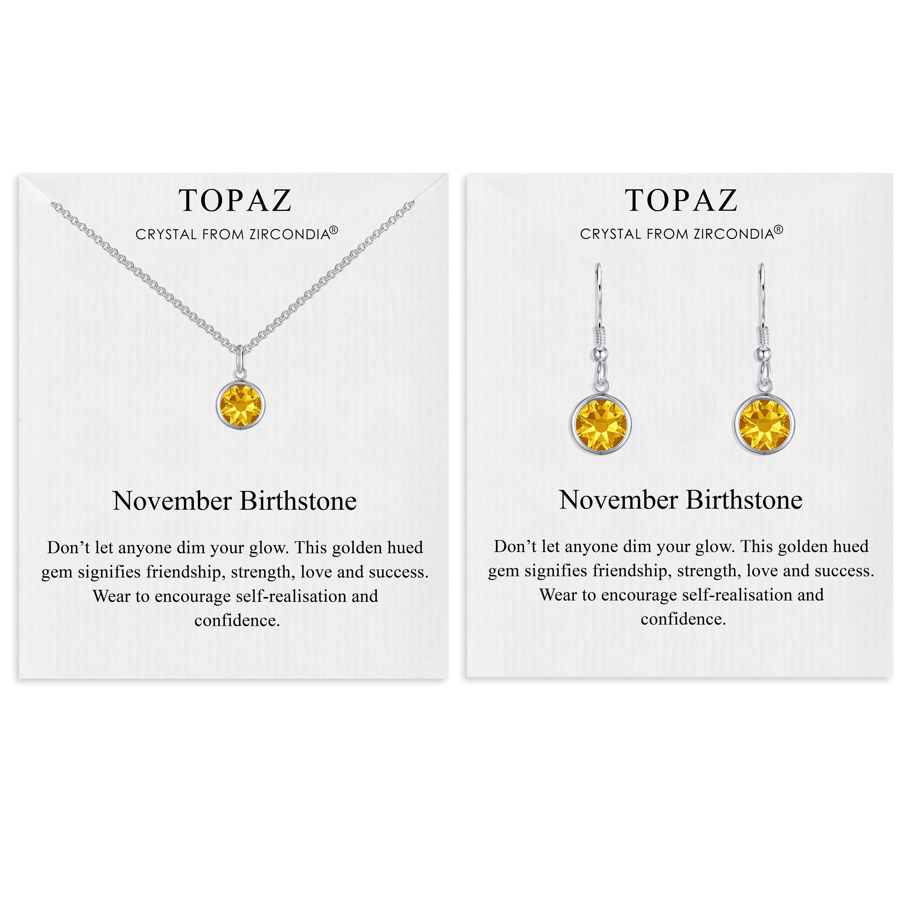 November (Topaz) Birthstone Necklace & Drop Earrings Set Created with Zircondia® Crystals by Philip Jones Jewellery