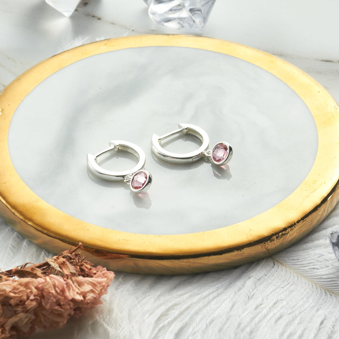 October Birthstone Hoop Earrings Created with Tourmaline Zircondia® Crystals - Philip Jones Jewellery