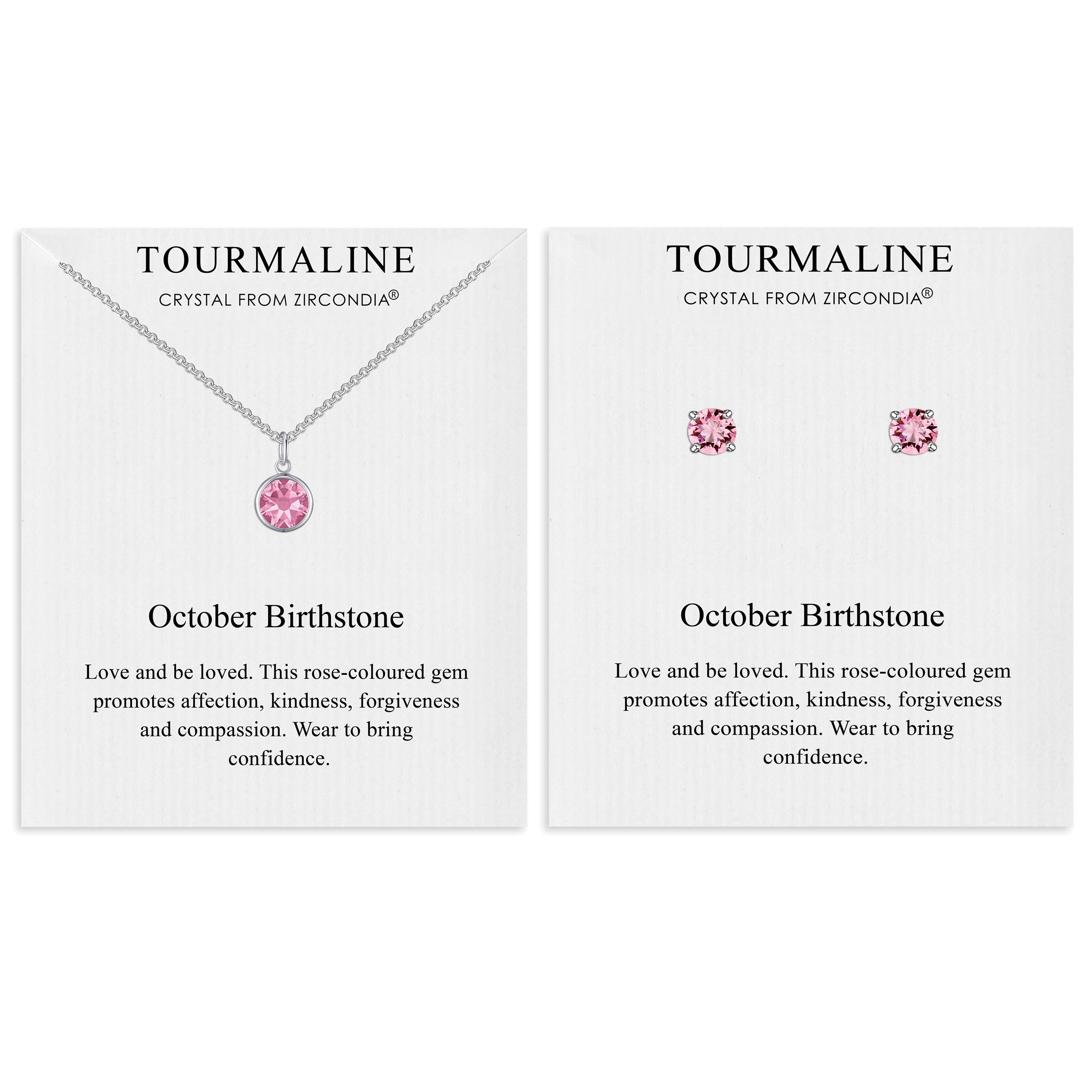 October (Tourmaline) Birthstone Necklace & Earrings Set Created with Zircondia® Crystals by Philip Jones Jewellery