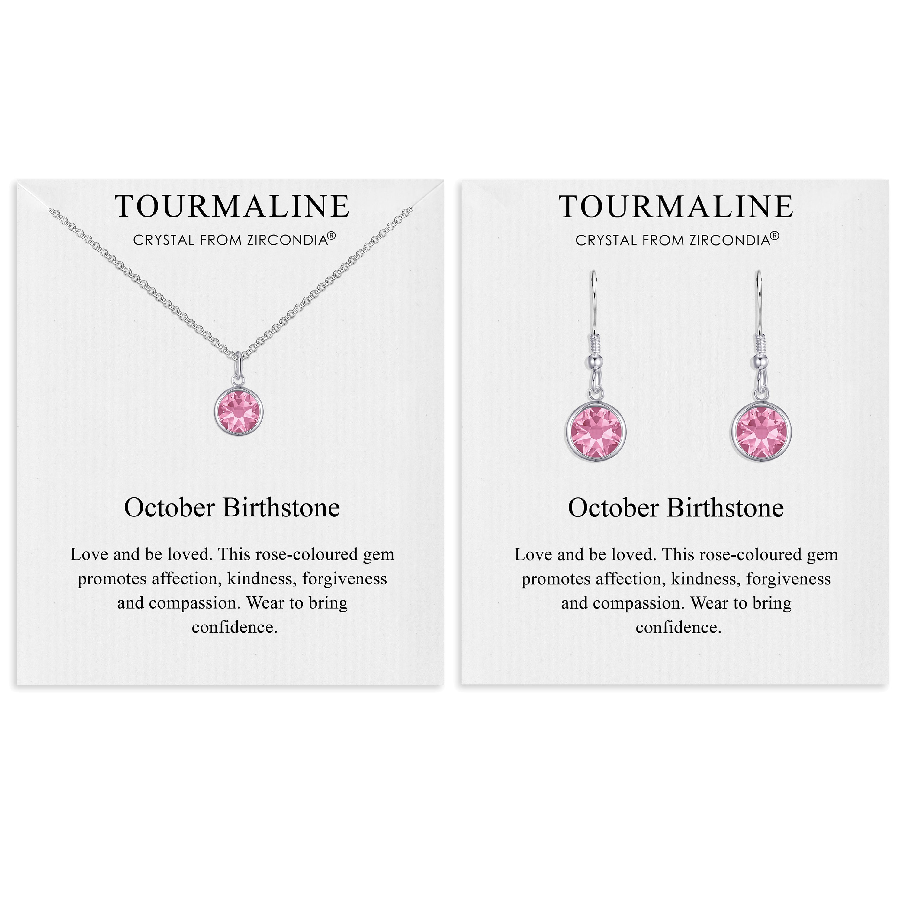 October (Tourmaline) Birthstone Necklace & Drop Earrings Set Created with Zircondia® Crystals by Philip Jones Jewellery