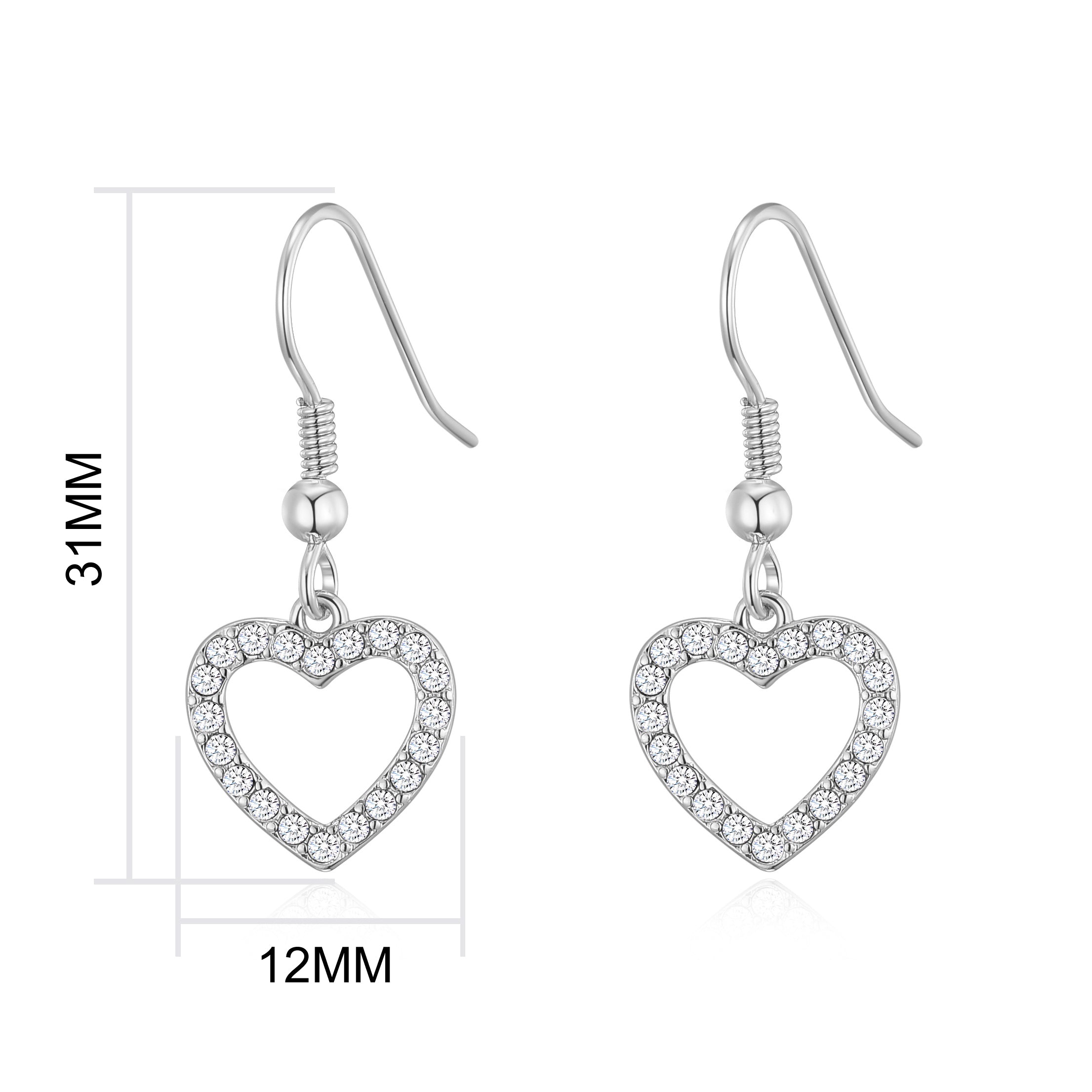 Silver Plated Open Heart Drop Earrings Created with Zircondia® Crystals