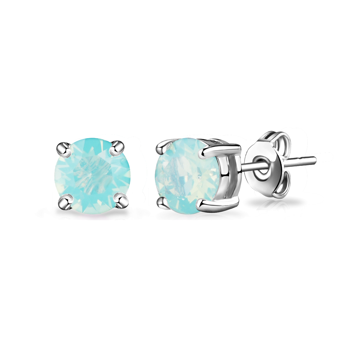 Pacific Green Opal Earrings Created with Zircondia® Crystals by Philip Jones Jewellery