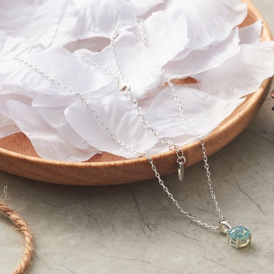 Pacific Green Opal Necklace Created with Zircondia® Crystals - Philip Jones Jewellery