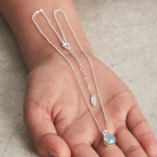 Pacific Green Opal Necklace Created with Zircondia® Crystals - Philip Jones Jewellery