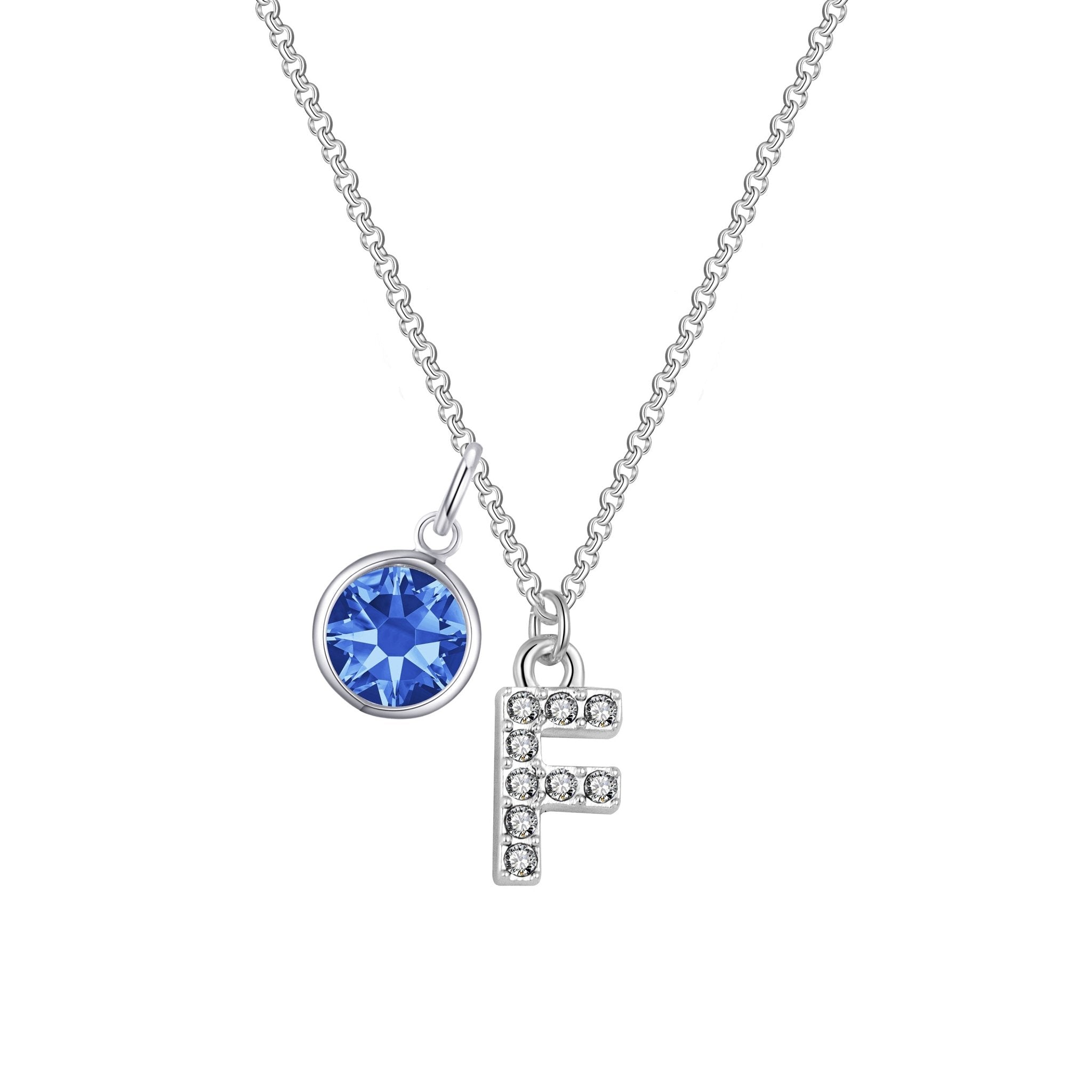 Pave Initial F Necklace with Birthstone Charm Created with Zircondia® Crystals - Philip Jones Jewellery