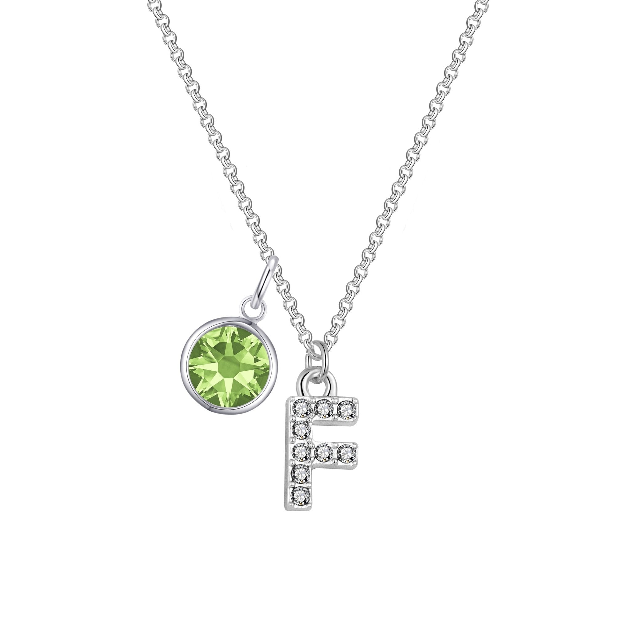 Pave Initial F Necklace with Birthstone Charm Created with Zircondia® Crystals - Philip Jones Jewellery