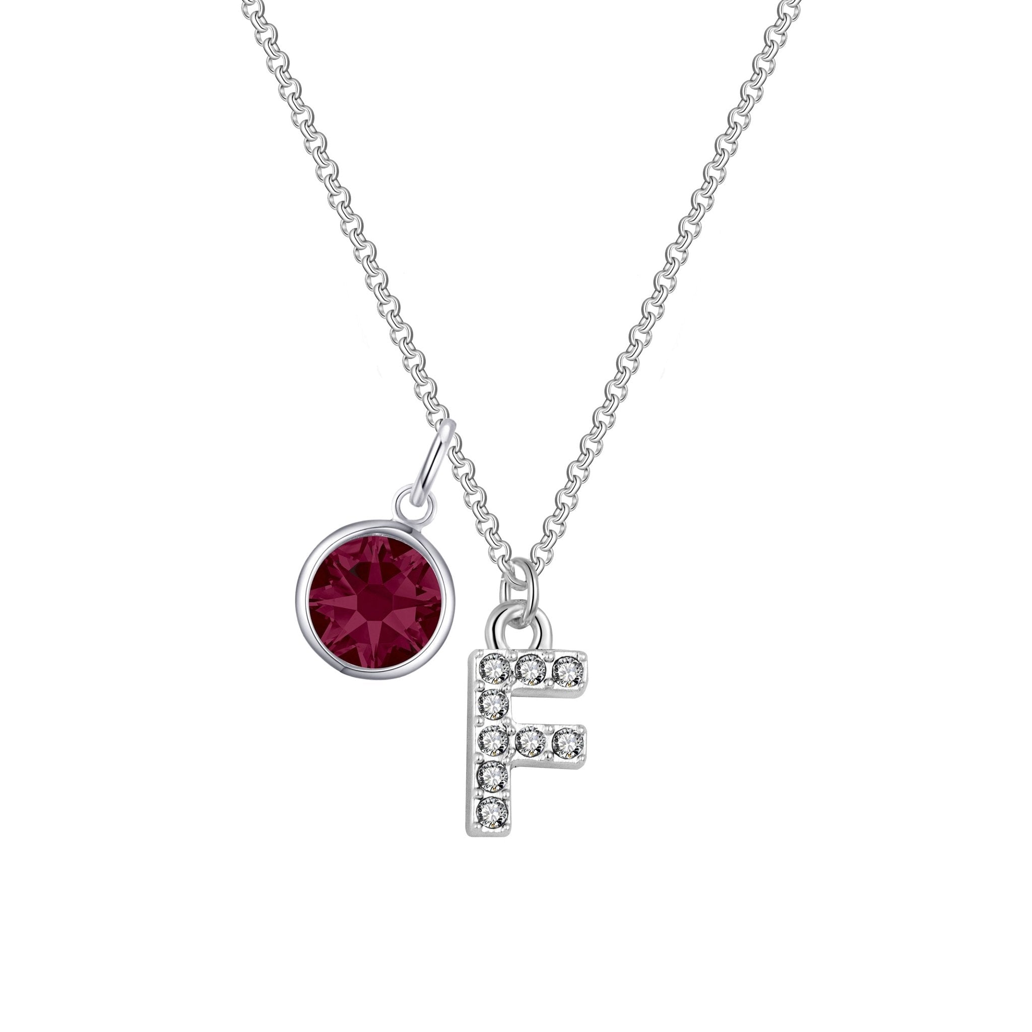 Pave Initial F Necklace with Birthstone Charm Created with Zircondia® Crystals - Philip Jones Jewellery