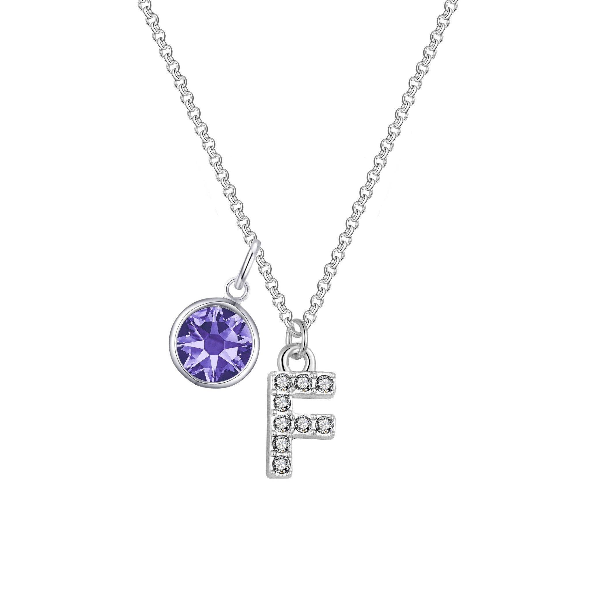 Pave Initial F Necklace with Birthstone Charm Created with Zircondia® Crystals - Philip Jones Jewellery