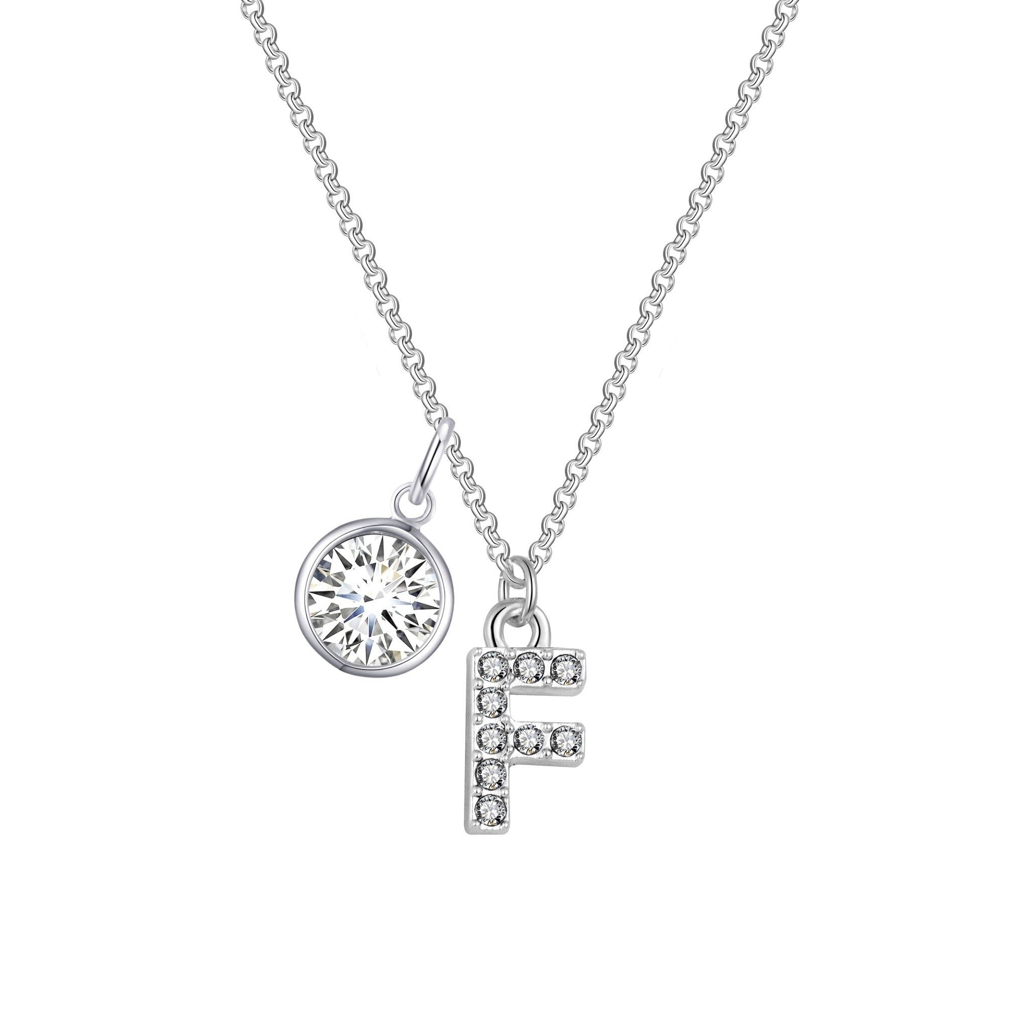 Pave Initial F Necklace with Birthstone Charm Created with Zircondia® Crystals - Philip Jones Jewellery