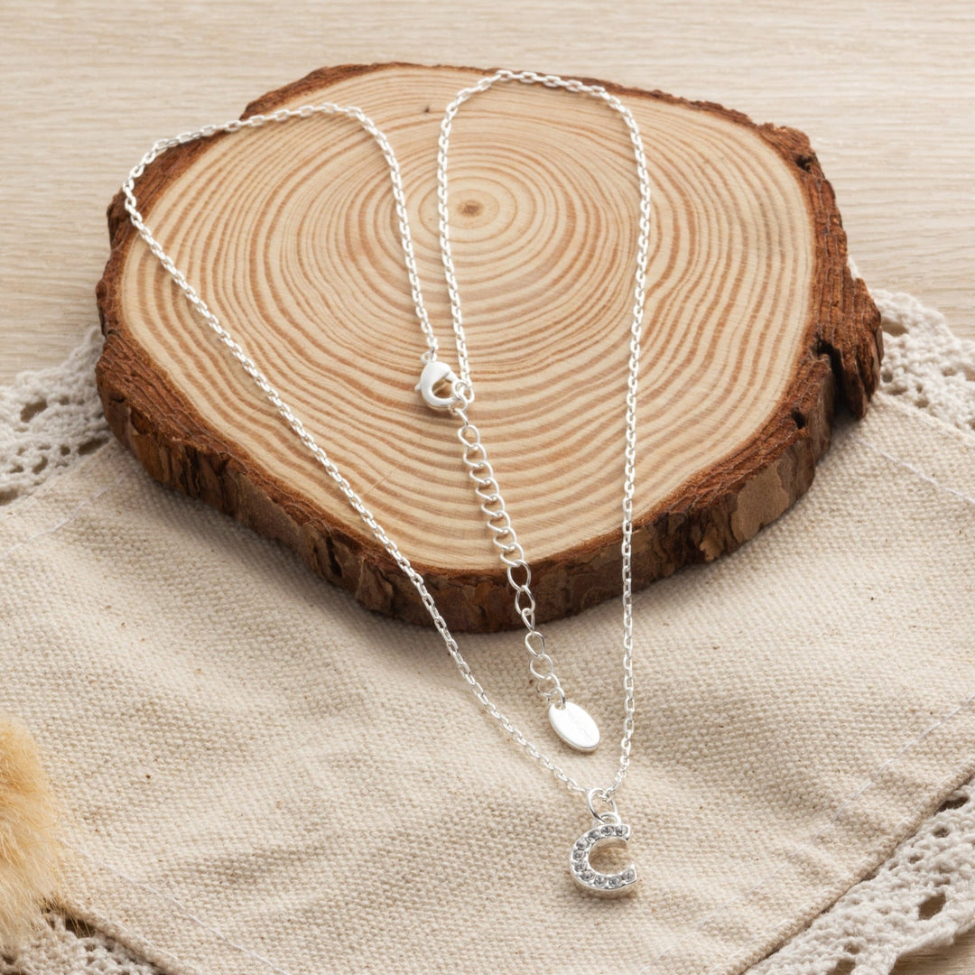 Pave Initial Necklace Letter C Created with Zircondia® Crystals - Philip Jones Jewellery