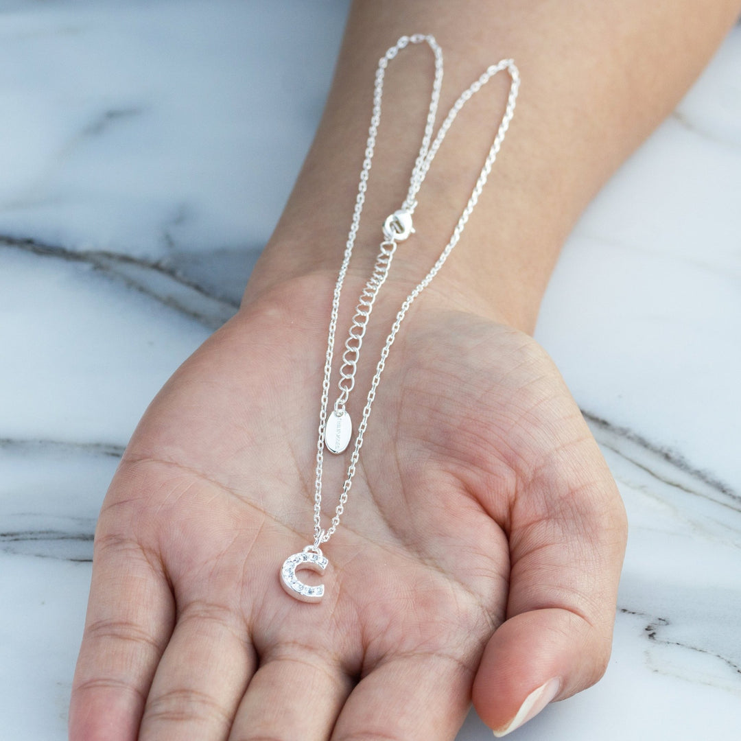 Pave Initial Necklace Letter C Created with Zircondia® Crystals - Philip Jones Jewellery