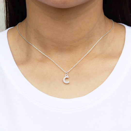 Pave Initial Necklace Letter C Created with Zircondia® Crystals - Philip Jones Jewellery