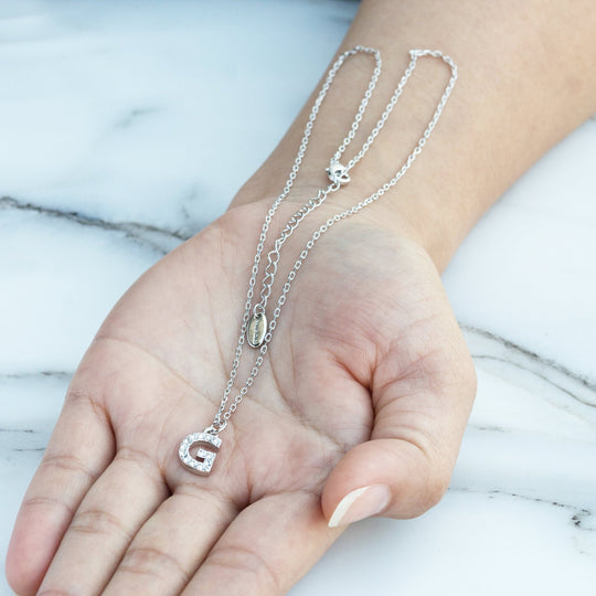 Pave Initial Necklace Letter G Created with Zircondia® Crystals - Philip Jones Jewellery