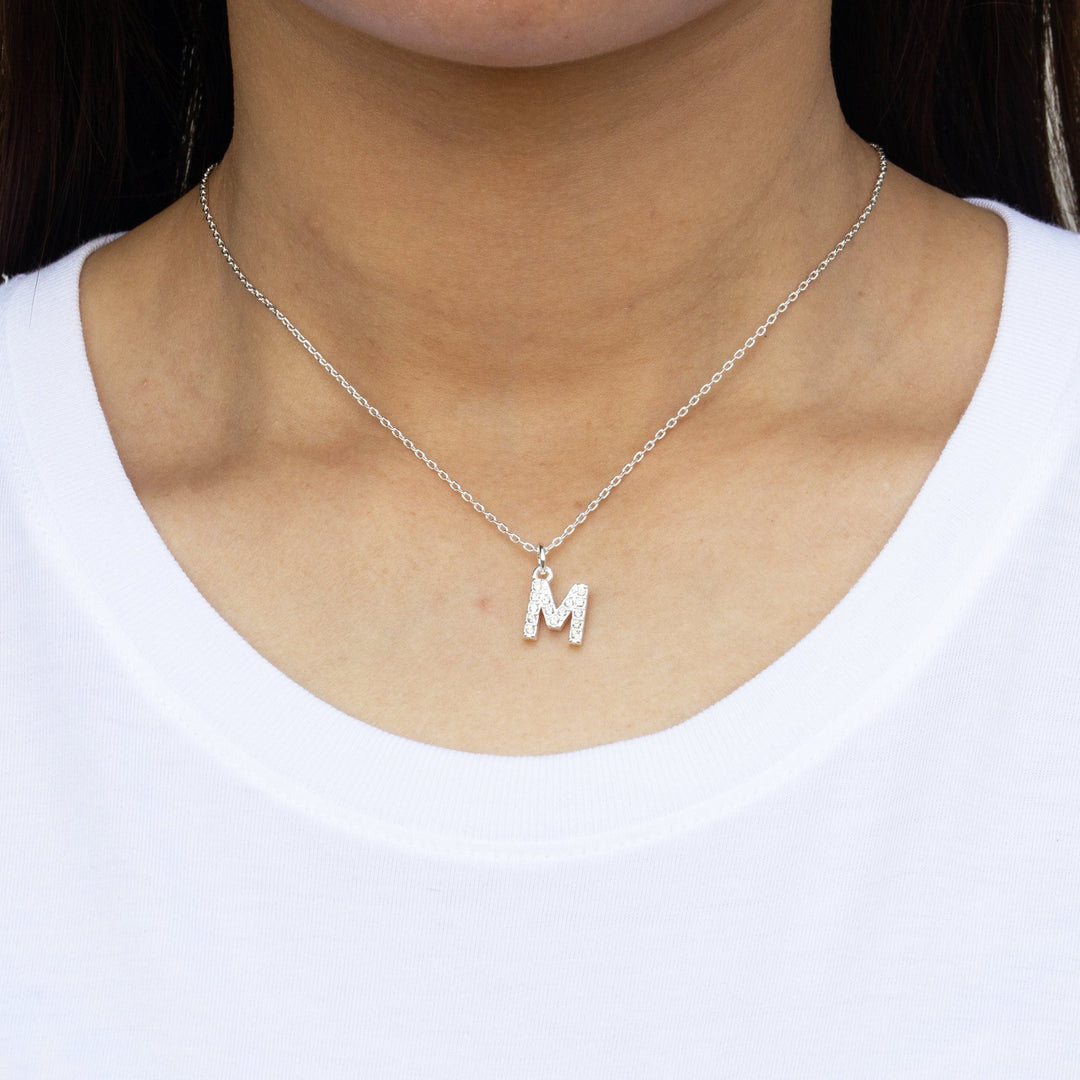 Pave Initial Necklace Letter M Created with Zircondia® Crystals - Philip Jones Jewellery