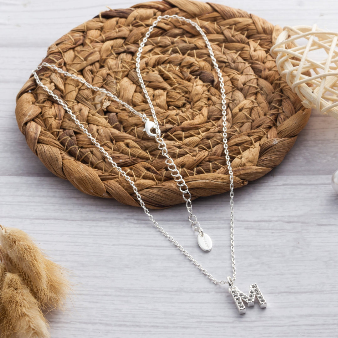 Pave Initial Necklace Letter M Created with Zircondia® Crystals - Philip Jones Jewellery