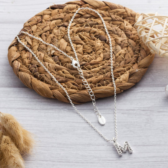 Pave Initial Necklace Letter M Created with Zircondia® Crystals - Philip Jones Jewellery