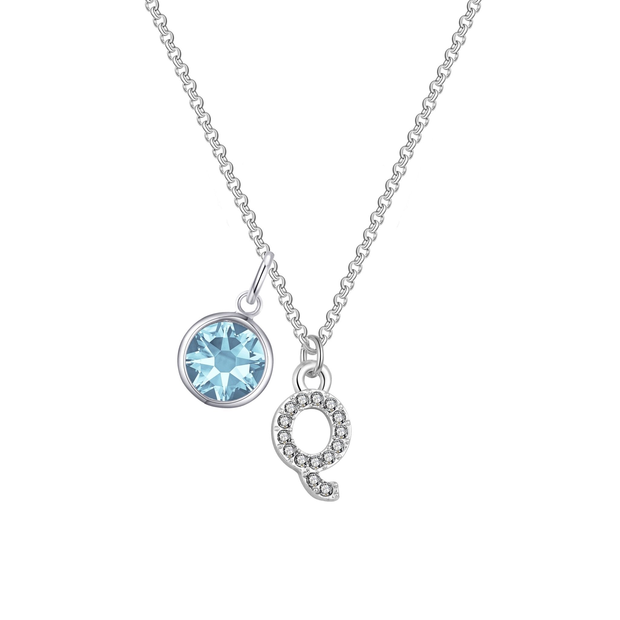 Pave Initial Q Necklace with Birthstone Charm Created with Zircondia® Crystals - Philip Jones Jewellery