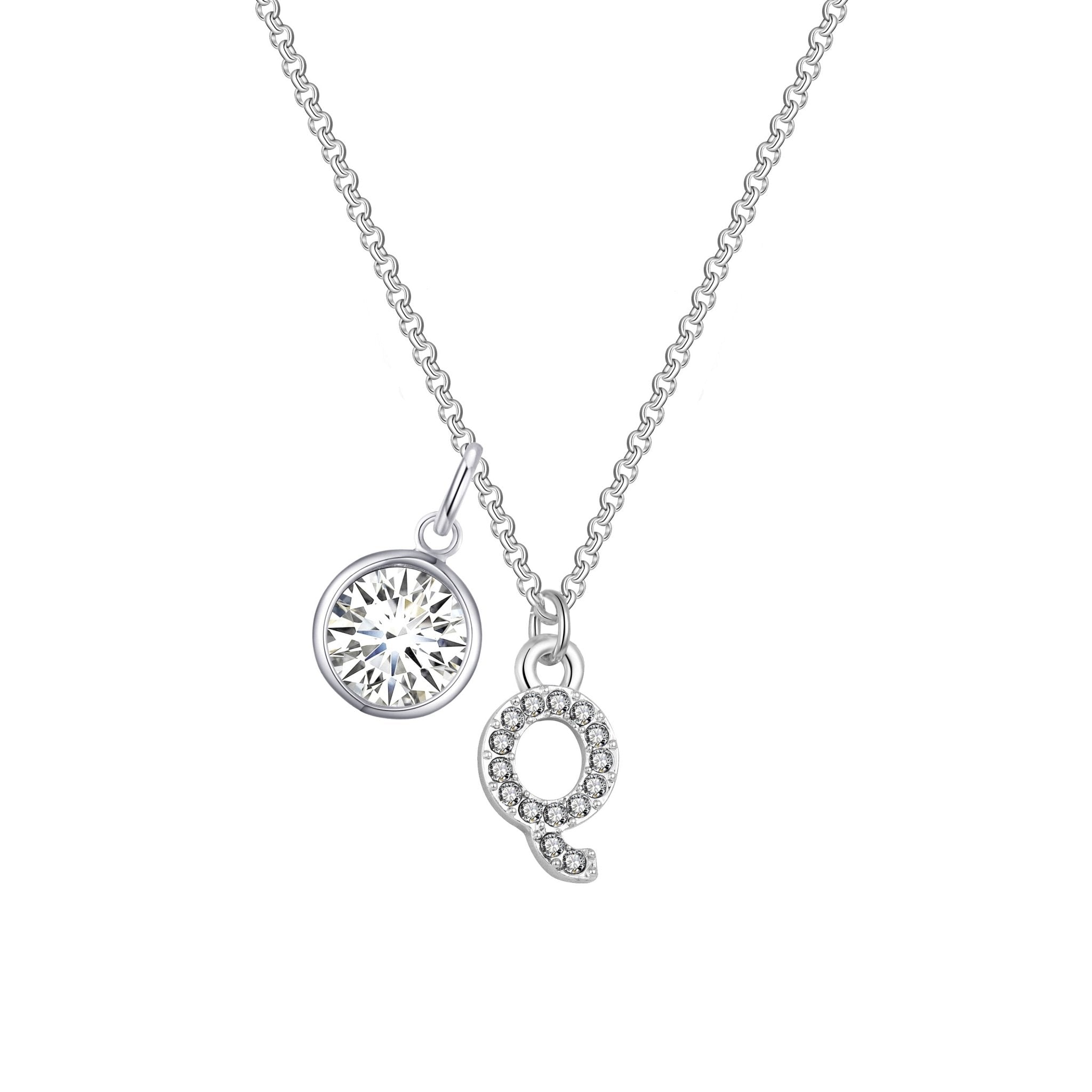 Pave Initial Q Necklace with Birthstone Charm Created with Zircondia® Crystals - Philip Jones Jewellery