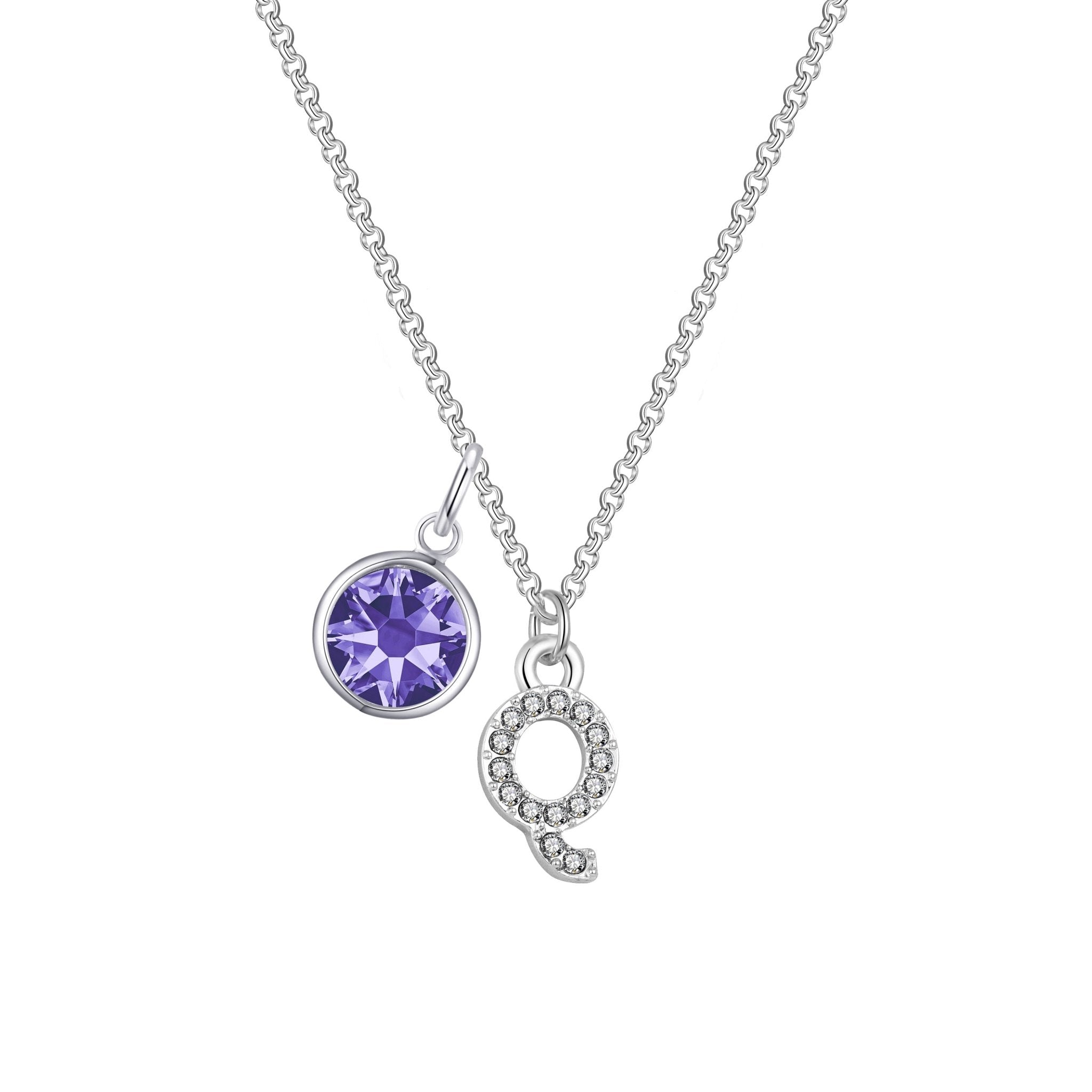 Pave Initial Q Necklace with Birthstone Charm Created with Zircondia® Crystals - Philip Jones Jewellery