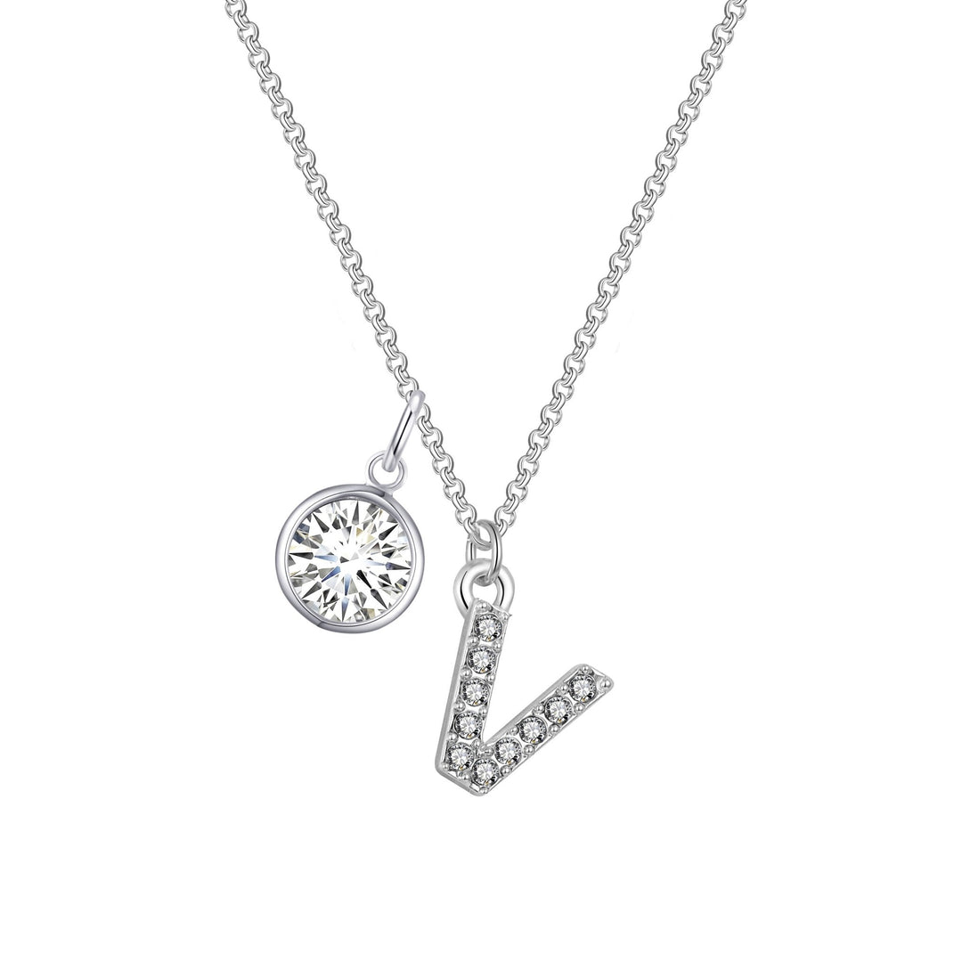 Pave Initial V Necklace with Birthstone Charm Created with Zircondia® Crystals - Philip Jones Jewellery