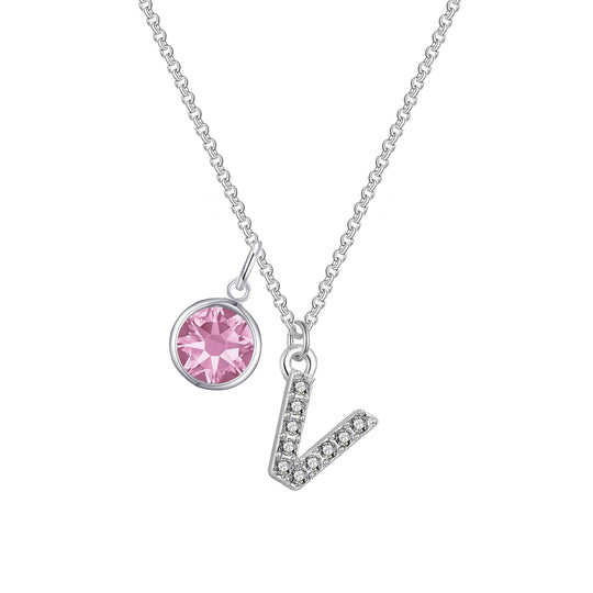 Pave Initial V Necklace with Birthstone Charm Created with Zircondia® Crystals - Philip Jones Jewellery