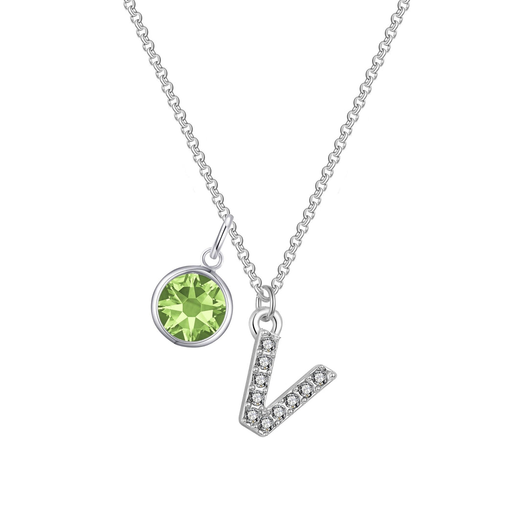 Pave Initial V Necklace with Birthstone Charm Created with Zircondia® Crystals - Philip Jones Jewellery