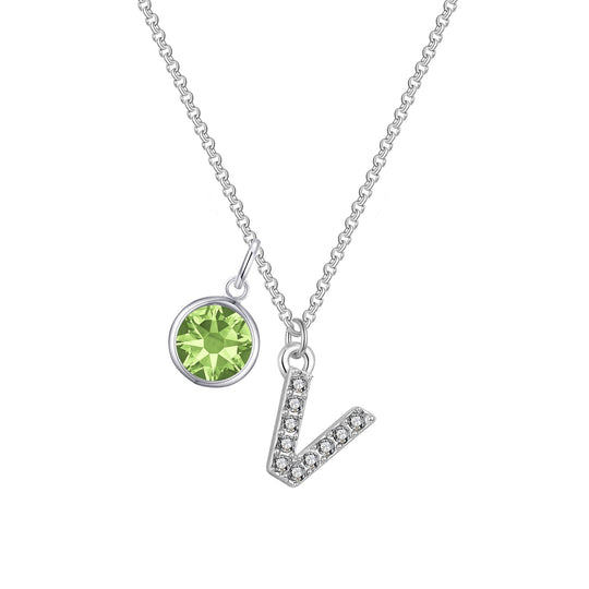 Pave Initial V Necklace with Birthstone Charm Created with Zircondia® Crystals - Philip Jones Jewellery