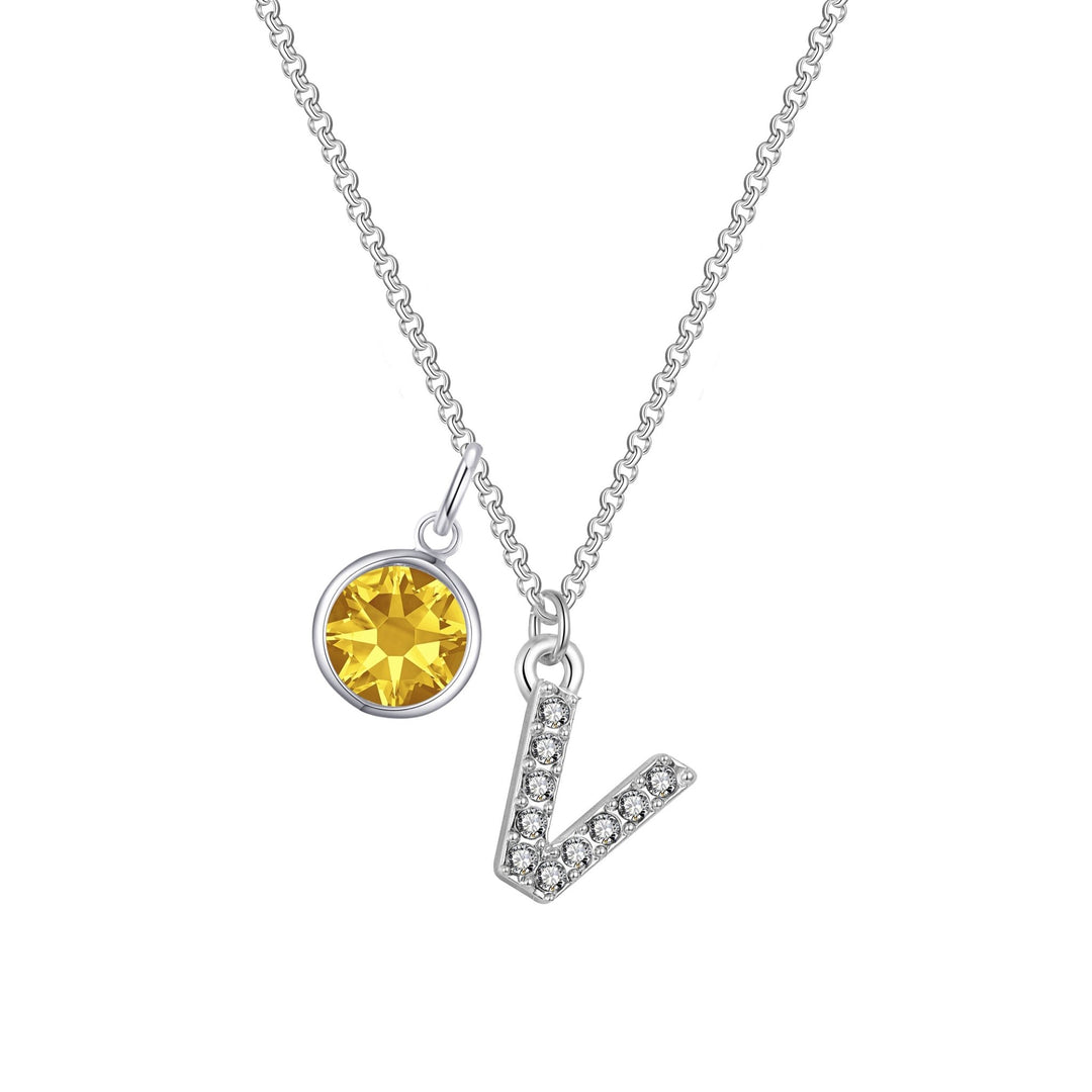 Pave Initial V Necklace with Birthstone Charm Created with Zircondia® Crystals - Philip Jones Jewellery