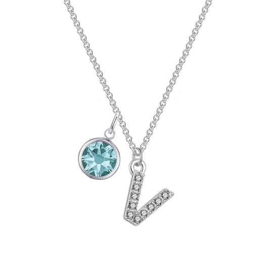 Pave Initial V Necklace with Birthstone Charm Created with Zircondia® Crystals - Philip Jones Jewellery