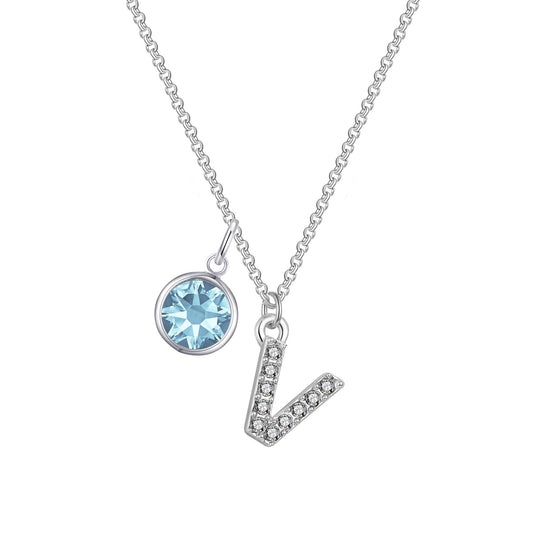 Pave Initial V Necklace with Birthstone Charm Created with Zircondia® Crystals - Philip Jones Jewellery