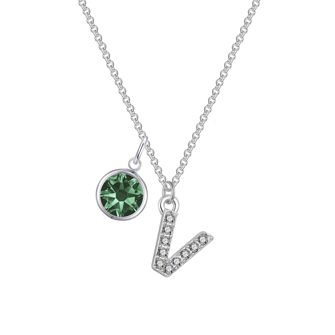 Pave Initial V Necklace with Birthstone Charm Created with Zircondia® Crystals - Philip Jones Jewellery