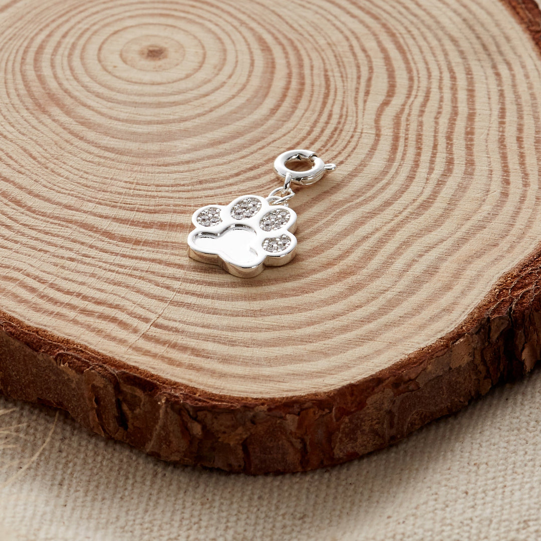 Paw Charm Created with Zircondia® Crystals - Philip Jones Jewellery