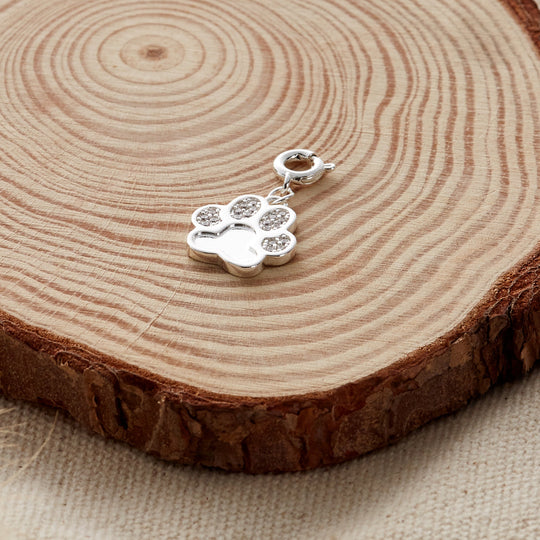 Paw Charm Created with Zircondia® Crystals - Philip Jones Jewellery