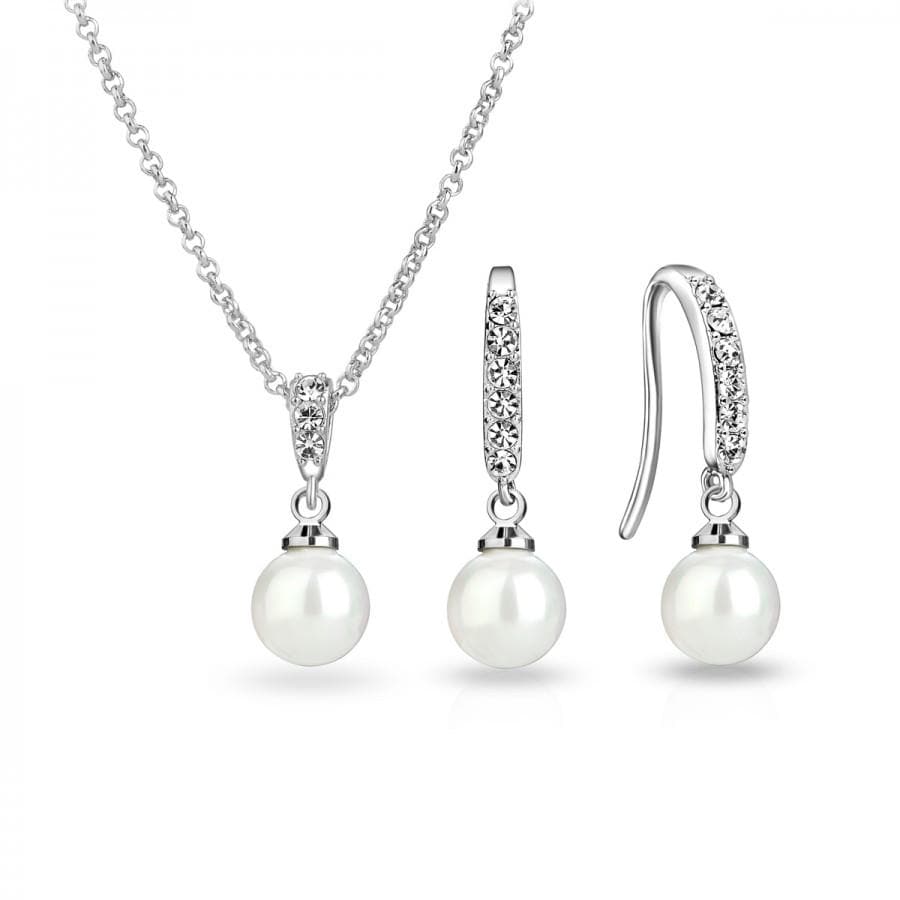Silver Plated Pearl Drop Set Created with Zircondia® Crystals by Philip Jones Jewellery