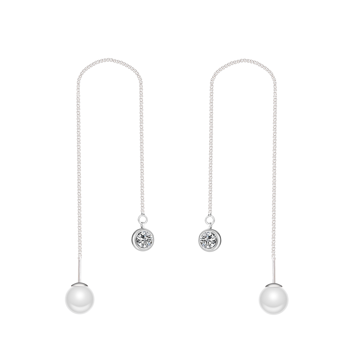 Silver Plated Pearl Thread Earrings Created with Zircondia® Crystals
