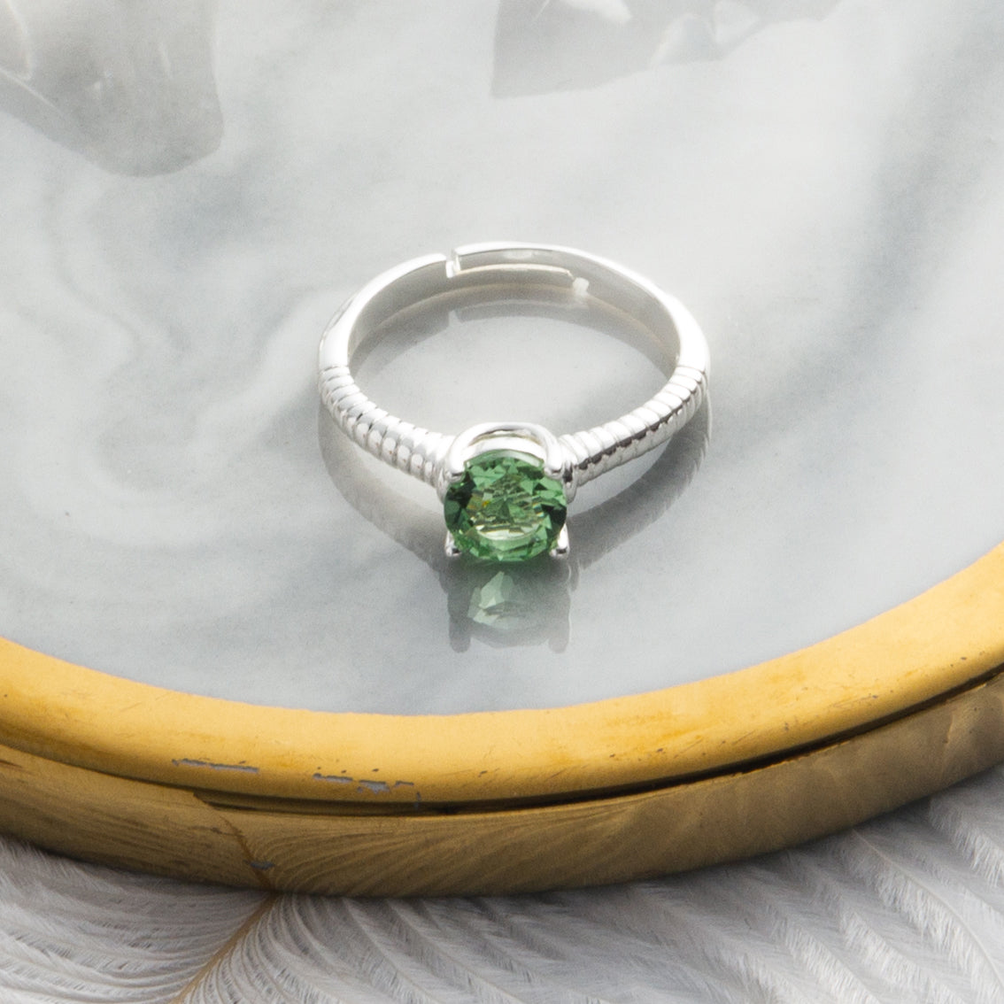 August (Peridot) Adjustable Birthstone Ring Created with Zircondia® Crystals