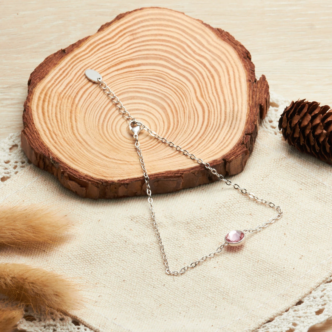 Pink Crystal Anklet Created with Zircondia® Crystals - Philip Jones Jewellery